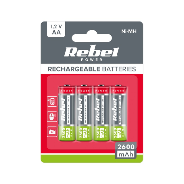 Baterie AA (R06) nabíjecí 1,2V/2600mAh REBEL 4ks / blistr BAT2012