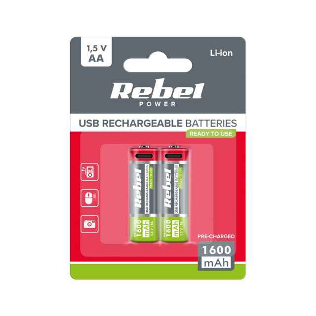 Baterie AA (R06) nabíjecí 1,2V/1600mAh REBEL 2ks / blistr BAT2014