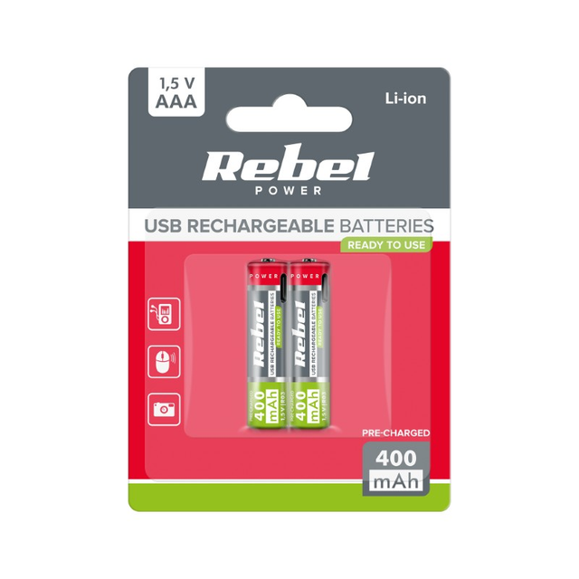 Baterie AAA (R03) nabíjecí 1,2V/400mAh REBEL 2ks / blistr BAT2015