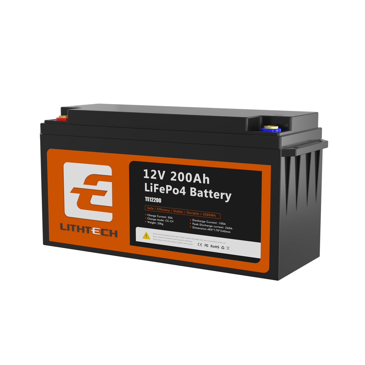 LiFePO4 baterie pro solární systémy 12,8V 200Ah TE12200 LITHTECH Bluetooth, BMS, IP66