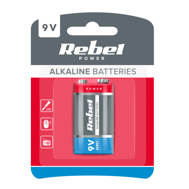Baterie 6LR61 (9V) alkalická REBEL 1ks / blistr BAT0062B