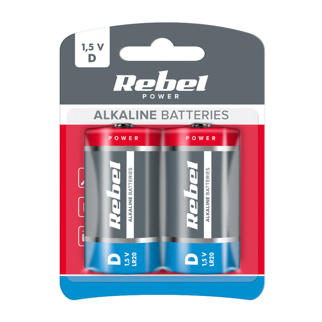 Baterie D (R20) alkalická REBEL Alkaline Power 2ks / blistr BAT0064B
