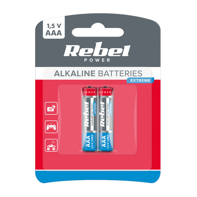 Baterie AAA (R03) alkalická REBEL EXTREME Alkaline Power 2ks / blistr BAT0090B
