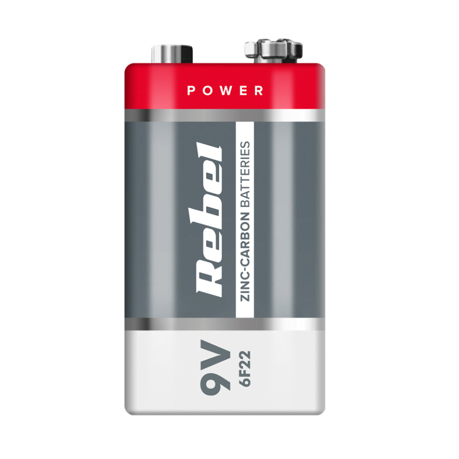 Baterie 6F22 (9V) Zn-Cl REBEL 1ks / blistr BAT0082B