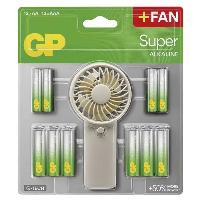 Baterie AA / AAA alkalická GP Super 24ks + ruční ventilátor