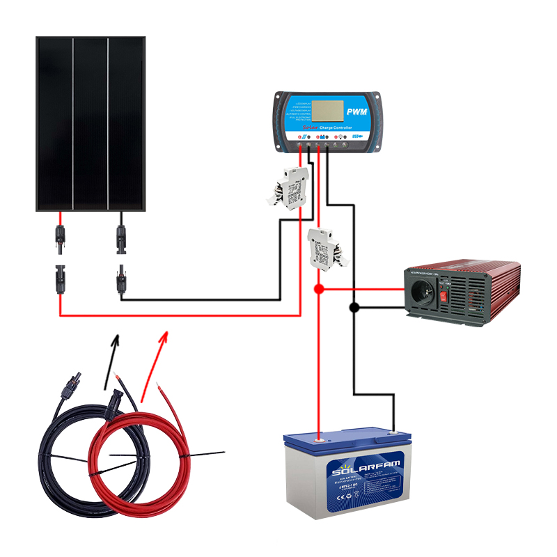 Solární sestava ostrovní SOLARFAM 200Wp, 12V, baterie 150Ah, měnič 230VAC 600W