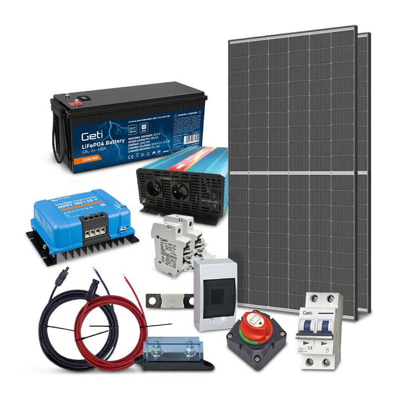 Solární sestava ostrovní TRINA 910Wp, baterie LiFePO4 24V 100Ah, měnič 24V/230VAC 2000W