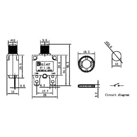 Nadproudový tepelný jistič ST-1 250VAC/10A nebo 32VDC/10A