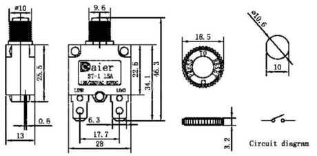Nadproudový tepelný jistič ST-1 250VAC/6A nebo 32VDC/6A
