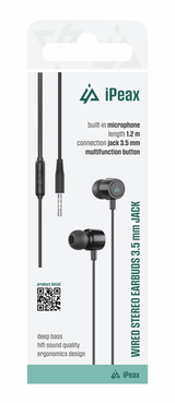 Sluchátka iPEAX 90010133 3,5mm Jack Black