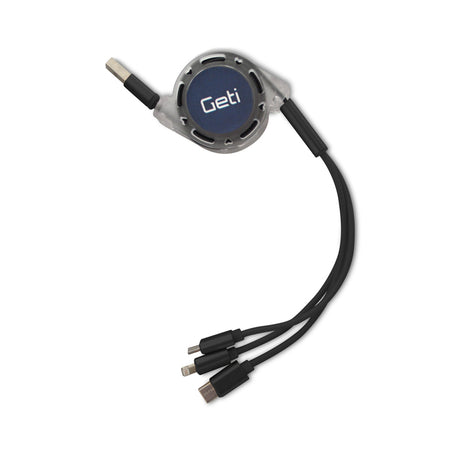 Kabel GETI GCU 01 USB 3v1 černý samonavíjecí