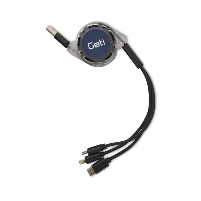 Kabel GETI GCU 01 USB 3v1 černý samonavíjecí