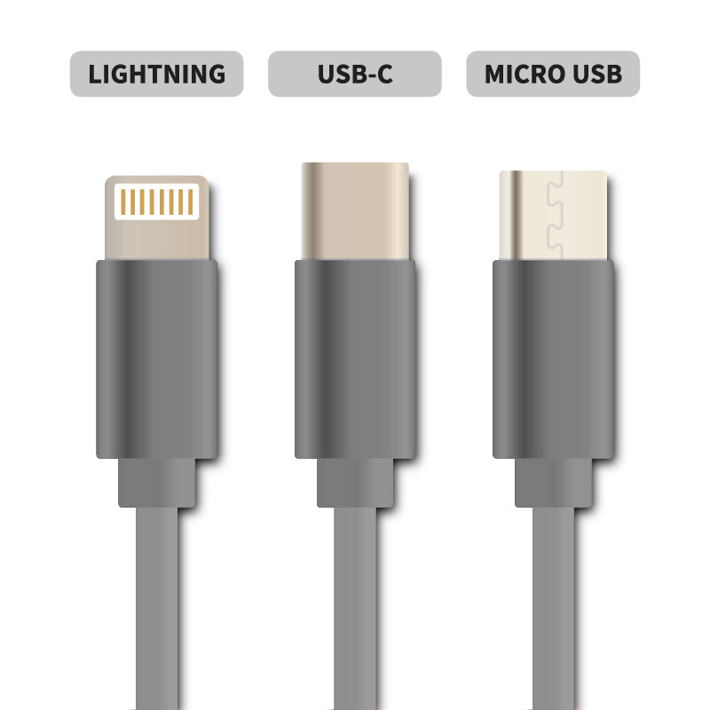 Kabel GETI GCU 04 USB 3v1 stříbrný samonavíjecí