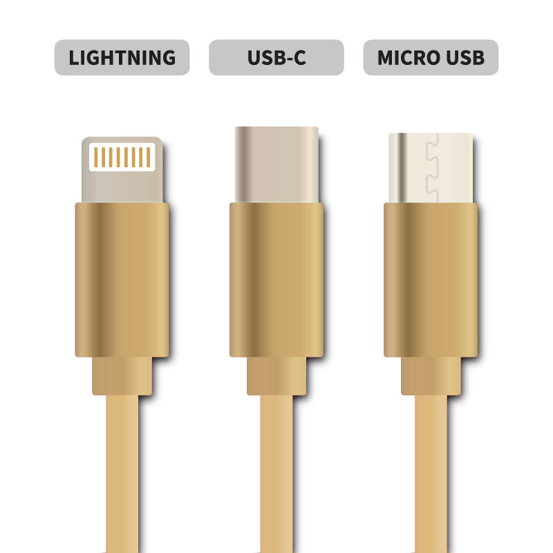 Kabel GETI GCU 05 USB 3v1 zlatý samonavíjecí