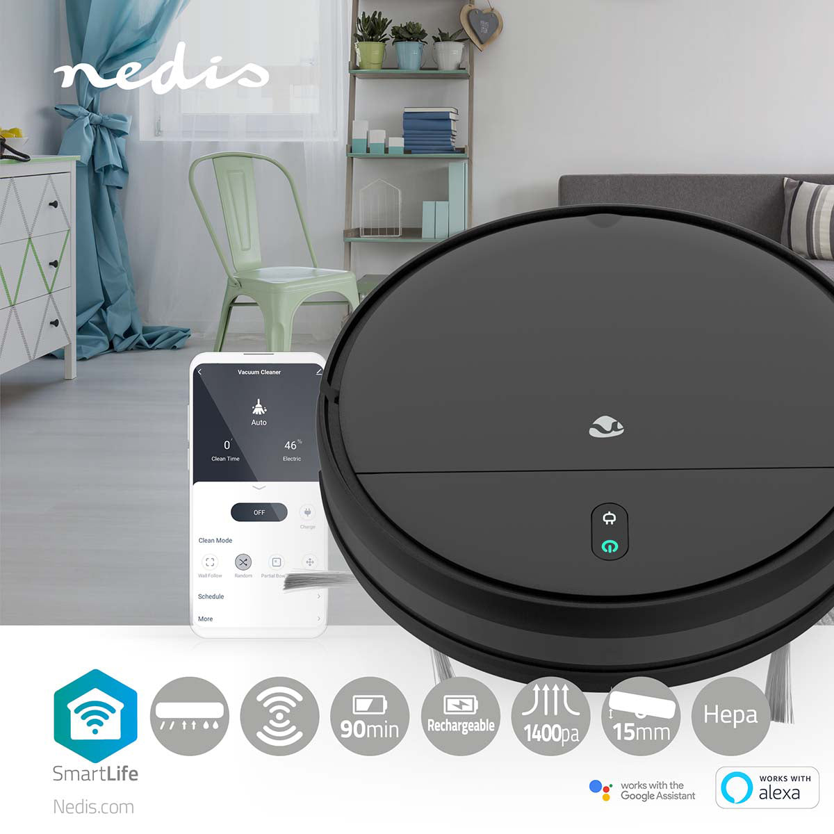 Vysavač robotický NEDIS WIFIVCR001CBK