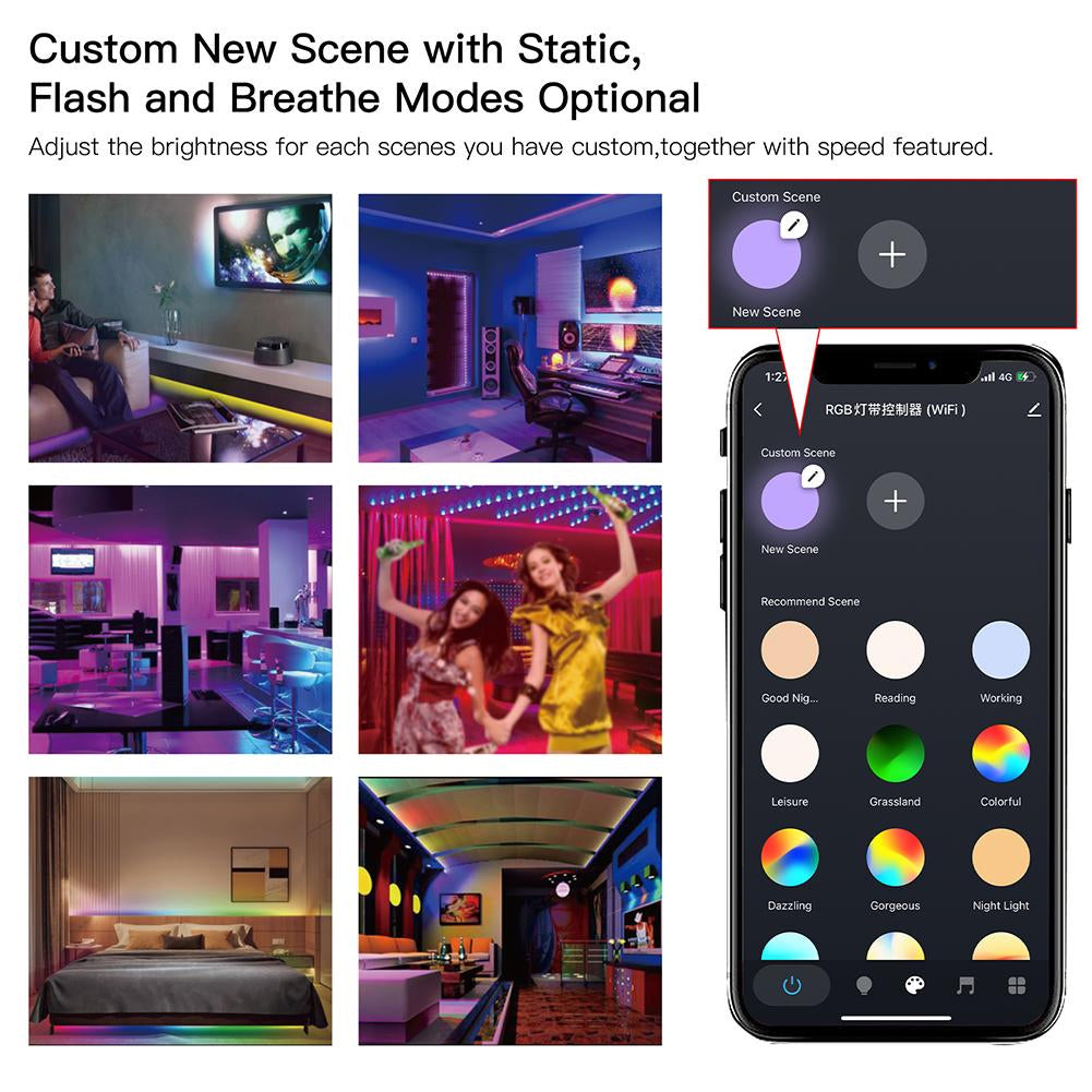 Smart LED pásek 12V 40LED/m IP65 24W RGB MOES LED Light Strip 5m WiFi Tuya