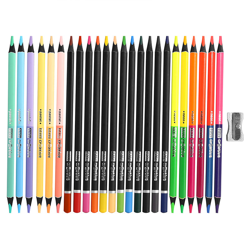 Pastelky trojhranné EASY Creative klasické a oboustranné 24ks / 36 barev v kovové krabičce