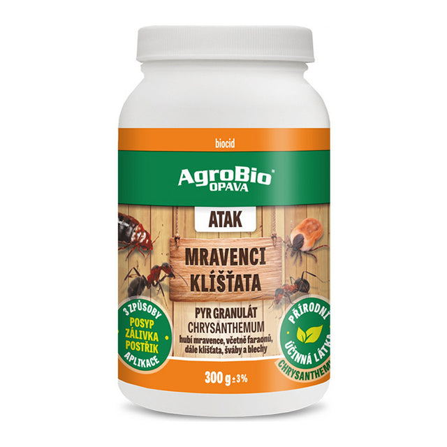 Granule proti mravencům, klíšťatům, švábům AGROBIO Atak PYR Chrysanthemum 300g