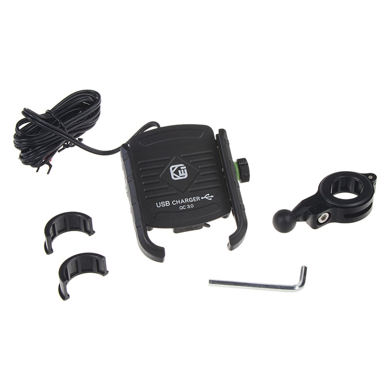 Držák telefonu na kolo/motocykl STU r13usb černý s USB nabíječkou