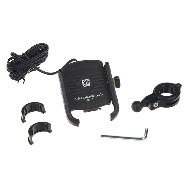Držák telefonu na kolo/motocykl STU r13usb černý s USB nabíječkou