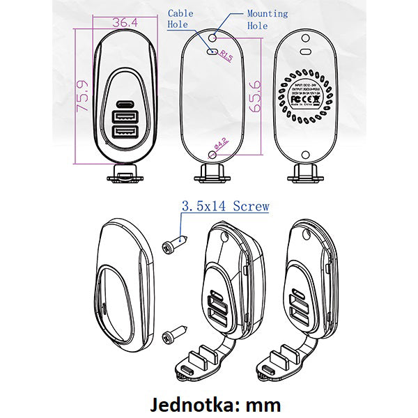 Nabíječka USB STU 34710.1 pro montáž na povrch