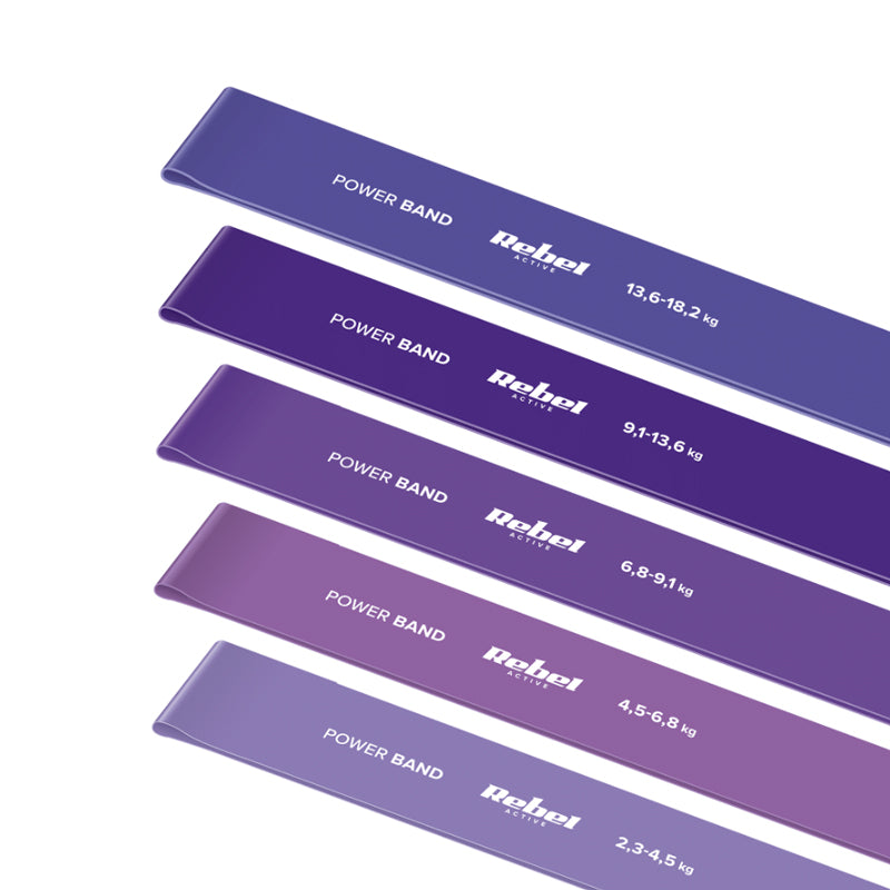Guma posilovací REBEL Mini Band L 2,3-18,2kg 5ks mix purple