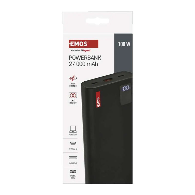 PowerBank EMOS NTBF30, 27000 mAh, 100 W PD, černá