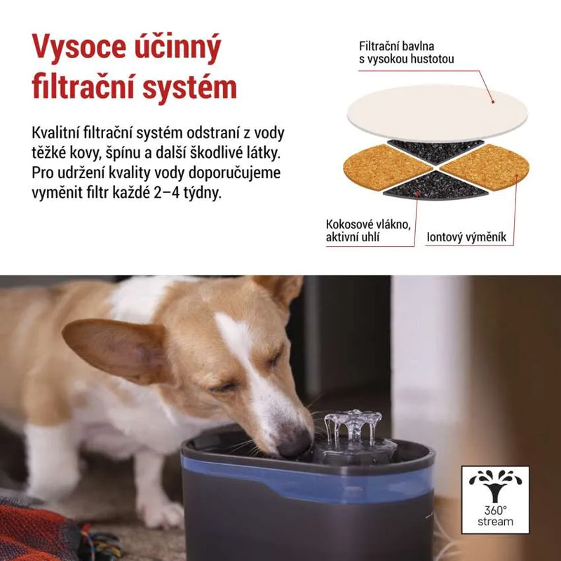 GoSmart vodní fontána EMOS H6102 Pet Care, 2,6 l, šedá, WiFi