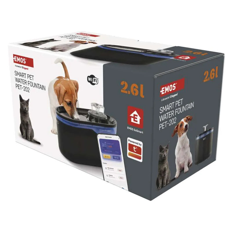 GoSmart vodní fontána EMOS H6102 Pet Care, 2,6 l, šedá, WiFi
