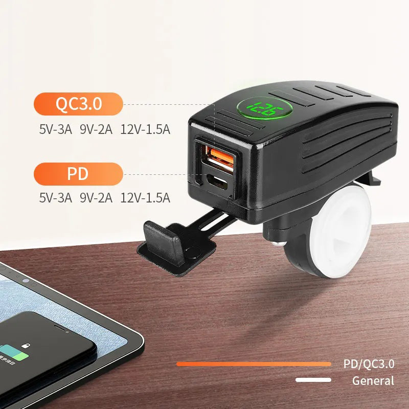 Nabíječka USB STU 34707 s voltmetrem na motocykl