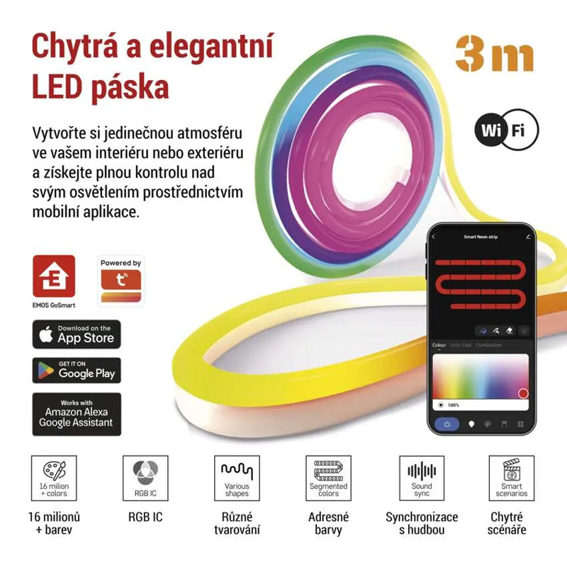 Smart LED pásek 24W RGBIC EMOS ZPW313I Neon 3m WiFi Tuya