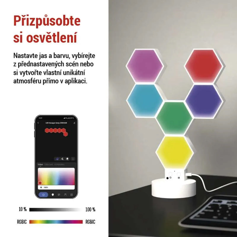 Smart stolní lampa EMOS ZIW426R Hexagon WiFi Tuya