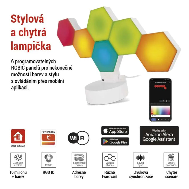 Smart stolní lampa EMOS ZIW426R Hexagon WiFi Tuya