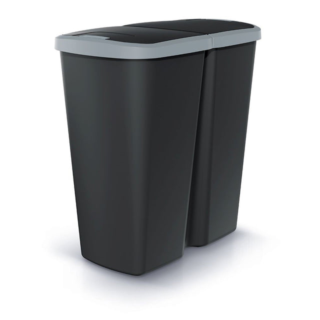 Koš odpadkový COMPACTA Q DUO černá se světle šedým víkem 45l