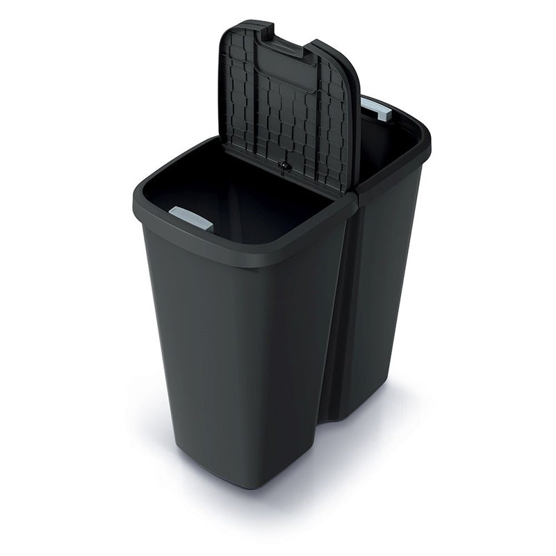 Koš odpadkový COMPACTA Q DUO recyklovaná černá s černým víkem 45l