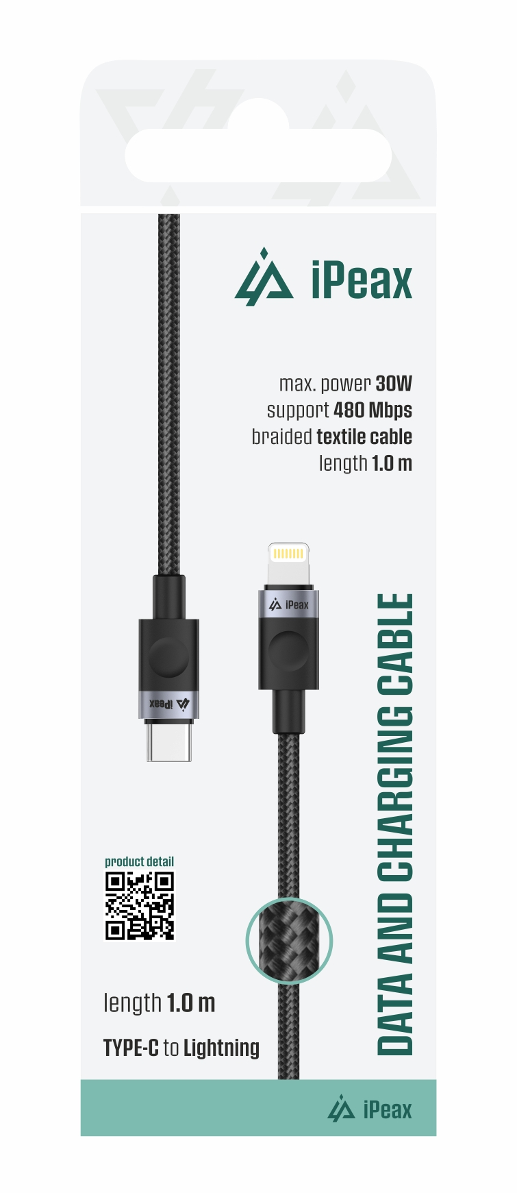 Kabel iPEAX 90010102 USB-C/Lightning 1m Black