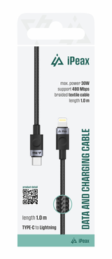 Kabel iPEAX 90010102 USB-C/Lightning 1m Black