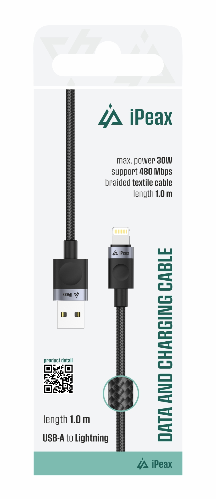 Kabel iPEAX 90010104 USB/Lightning 1m Black