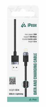 Kabel iPEAX 90010104 USB/Lightning 1m Black