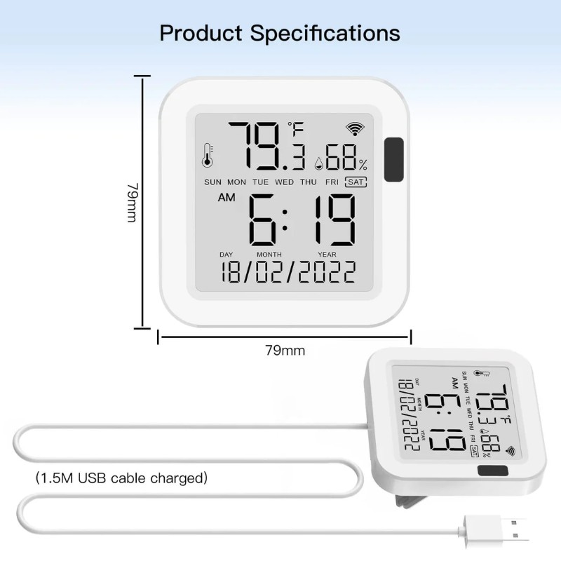 Smart senzor teploty a vlhkosti MOES WSS-FL-TH16-WH WiFi Tuya