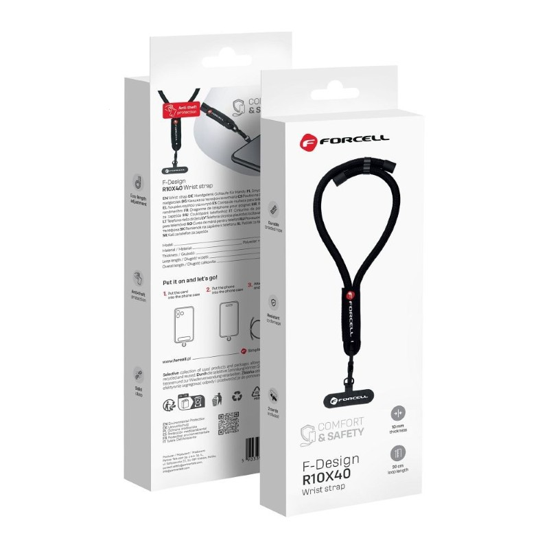 Šňůrka na zápěstí FORCELL R10X40 Black - nastavitelná