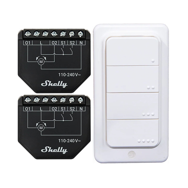 Sada 2 ovladačů pro žaluzie/záclony SHELLY Shutter + 4 tlačítka BLU RC WiFi