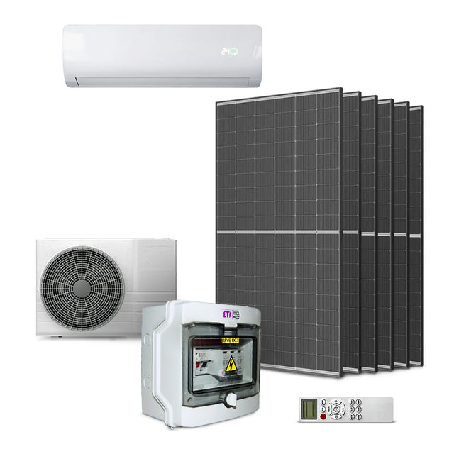 Sada klimatizace GETI GKH12K 3,5kW hybridní, 6x panel 450W, DC rozvaděč