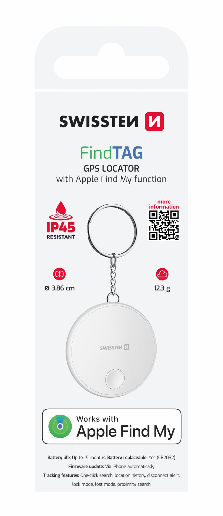 Smart lokátor SWISSTEN Find Tag White