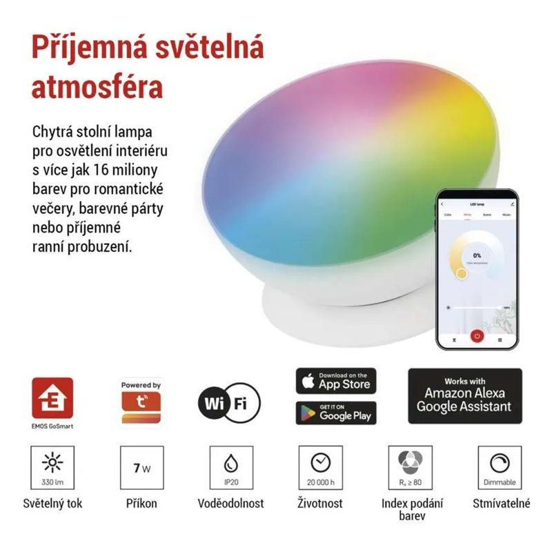 GoSmart LED ambientní lampa EMOS ZCW11WR, bílá, teplá bílá–studená bílá/ RGB, WiFi