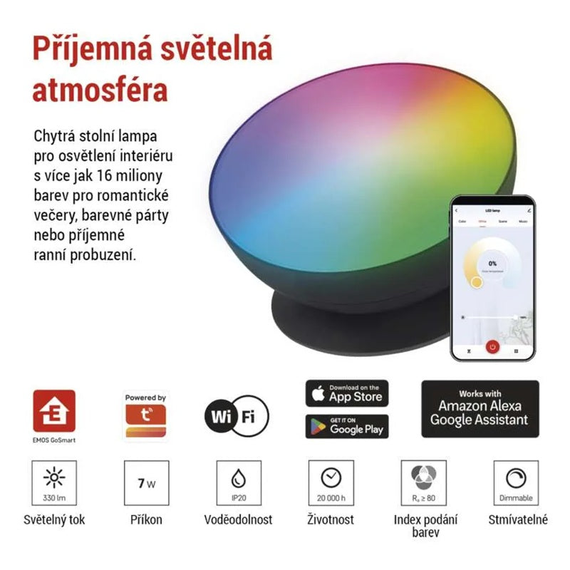 GoSmart LED ambientní lampa EMOS ZCW11BR, černá, teplá bílá–studená bílá/ RGB, WiFi