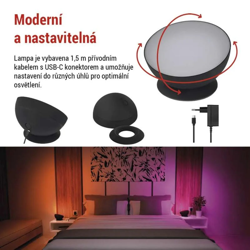 GoSmart LED ambientní lampa EMOS ZCW11BR, černá, teplá bílá–studená bílá/ RGB, WiFi
