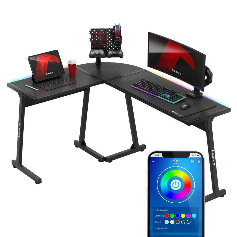 Stůl herní HUZARO Hero 6.0 RGB Black Corner 147cm