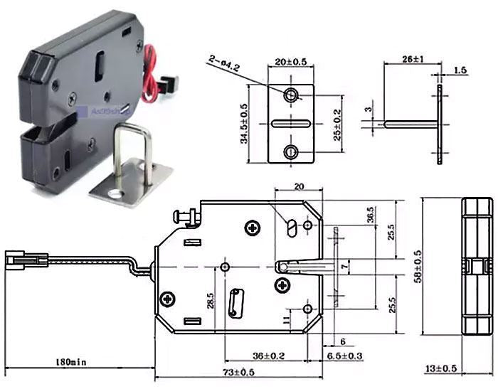 Elektrický zámek XG-07C 12VDC 1,8A černý s kontrolním kontaktem