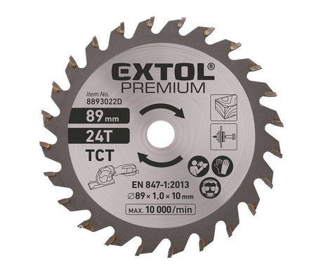 Kotouč pilový s SK plátky, Ř89 x 2,0 x 10 mm, 24T, EXTOL PREMIUM